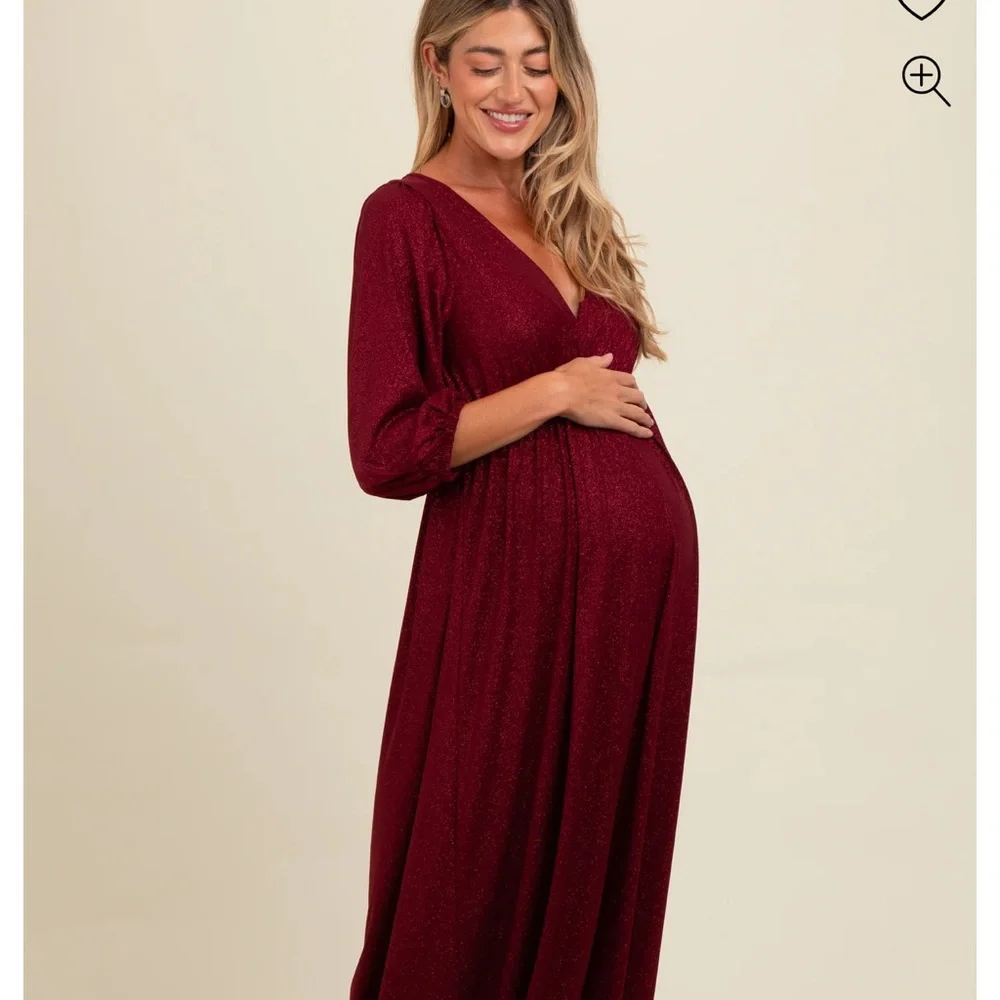 Burgundy Glitter Maternity Dress - Picture 3 of 3
